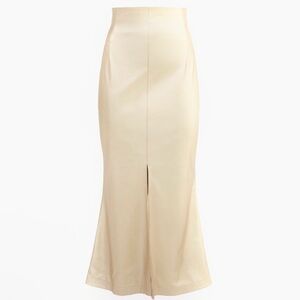 Cream Pencil Skirt with Front Slit
